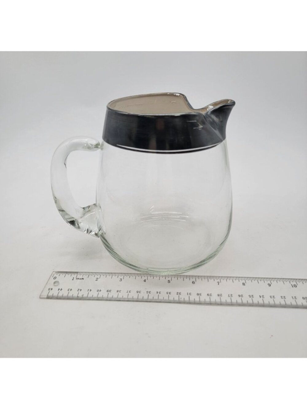 Vintage Mid Century Modern Silver Rimmed Glass Pitcher By Dorothy Thorpe - Picture 8 of 9